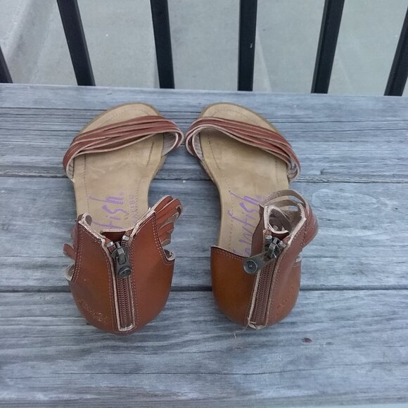 Blowfish Malibu Strappy Ankle Stap Sandals Tan Zipper Flats Open Toe Tan 11 - Picture 4 of 7